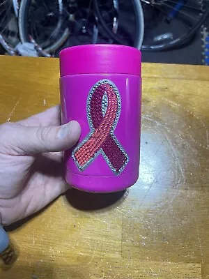 Breast Cancer Metal Beer Koozie Hot Pink With Glitter Unique • $11.77