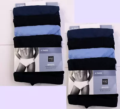 M & S Mens 2 X 4 Pack Pure Cotton Briefs Underwear ~ Size Large ~ Navy Mix ~ • £10.95