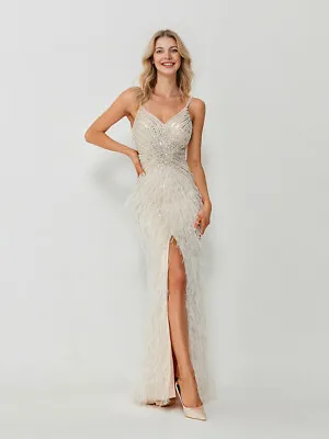 Women's Elegant Evening Dress Feathers Mermaid For Prom Wedding Party • $269.99