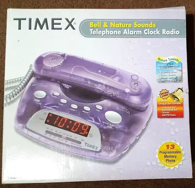 BNIP RARE Vtg Purple Timex T299P Wired Memory Telephone With AM FM Alarm Clock • $49.27