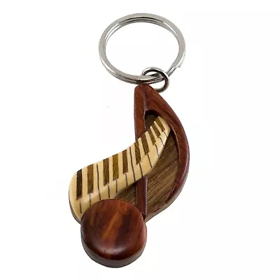 Wood Intarsia Keyboard Musical Note Keychain Key Ring Handcrafted 3  Long New! • $7.50