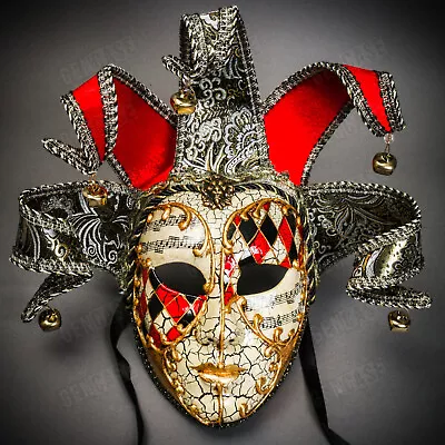 Red Black Classic Jester Musical Joker Full Face Venetian Masquerade Party Mask • $42.99