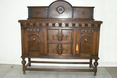 Antique 1920's Depression English Oak Buffet Jacobean Sideboard Bar Cabinet • $750