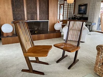 Pair George Nakashima Style Conoid  Mid Century Modern Cantilever Chairs • $1299.93