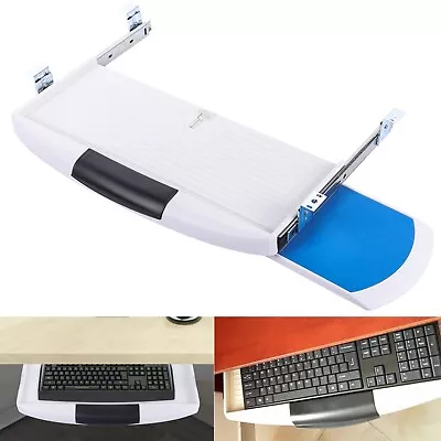 22 In Under Desk Keyboard Tray W/ 360° Rotatable Mouse Platform Smooth Sliding • $23.98