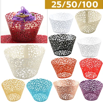 £4.29 • Buy 25-100 Vine Cupcake Wrappers Cases Muffin Baking Filigree Wrapper Wedding Party
