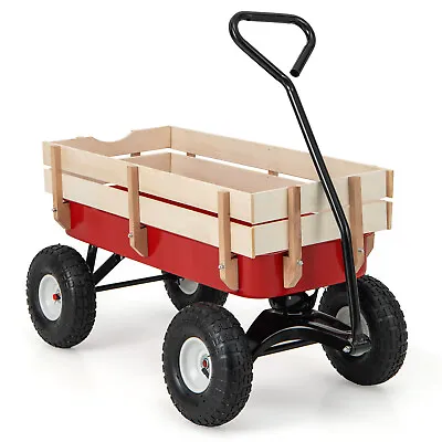 Ironmax Outdoor Wagon Pulling Children Kid Garden Cart W Wood Railing Red 330lbs • $99.99