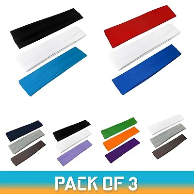 3 Pack Headbands 5cm Cotton Headband For Women & Men Soft Gym Yoga Head Band • £5.95