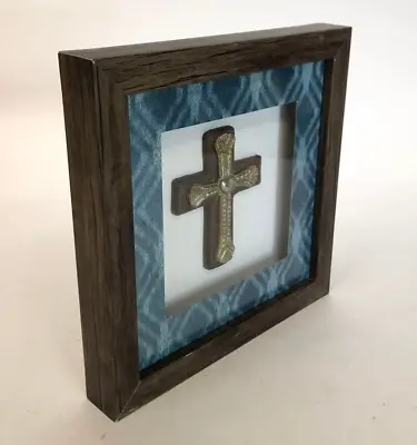 Wooden Hanging Christian Wall Art  Rustic Cross Framed Christian Art 8x8 Inches • $18.88