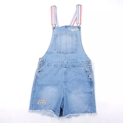 Pride Rainbow QUEEN Shortalls Blue Overalls Bibs Shorts Adult Unisex Size Medium • $13.95