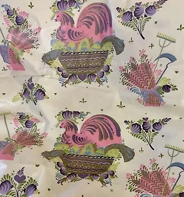 Vintage Chintz Polished Cotton Fabric ~ French Country Hen Floral ~Pink Lavender • $52.99