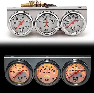 2  52mm Oil Pressure Amp Meter Water Temp Triple Gauge 3 In 1 Set Chrome Panel • $25.89