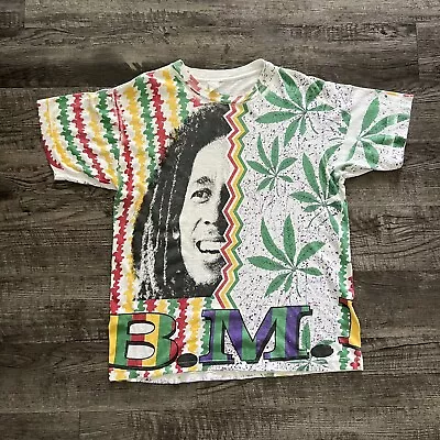 Vintage Bob Marley Rare Weed 420 All Over Print Single Stitched Shirt Size XL • $150