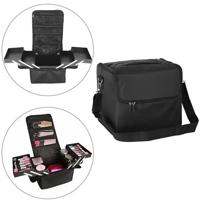 Box Large Foldable Make Up Jewelry Cosmetic Nails Tech Storage Case Black Beauty • £27.17