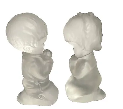 Vintage FENTON Satin Frosted Art Glass Praying Boy And Girl Figurines 4” Signed • $15