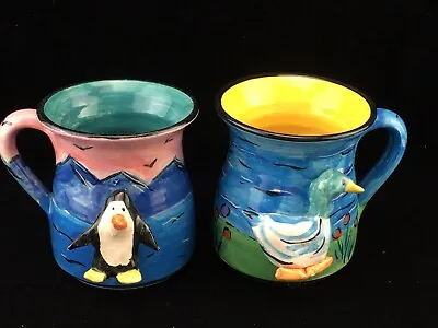 2 MARY ROSE YOUNG Pottery Mugs Penguins & Ducks • $50