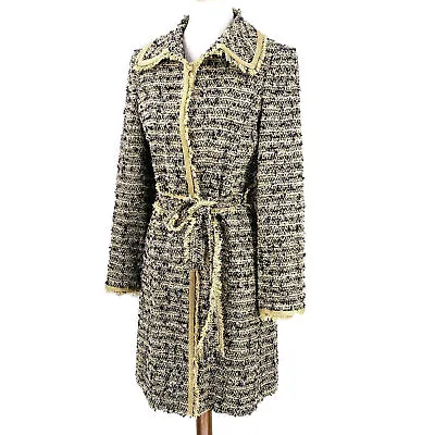$296.95 • Buy MISSONI Gray & Gold Tweed Boucle Fringe Coat Size 6