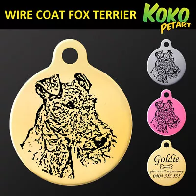 Wire Coat Fox Terrier Round Pet Dog Puppy ID Tag Personalised Engraved Aluminium • $13.49