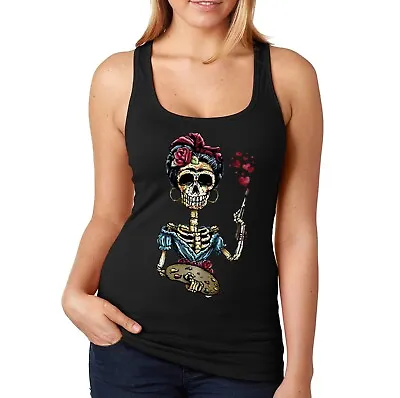 Womens Frida Kahlo Skeleton Paint Sugar Skull Day Dead Muertos Racerback Tank • $16.49