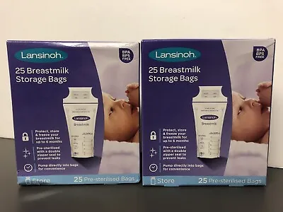 2x Lansinoh - Breastmilk Storage Bags - 25 Bags In Each. BRAND NEW. FREE POST. • £8.45