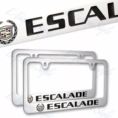 2pcs ESCALADE Chrome Plated Brass License Plate Frame Hand Painted Engraved NEW! • $59.90
