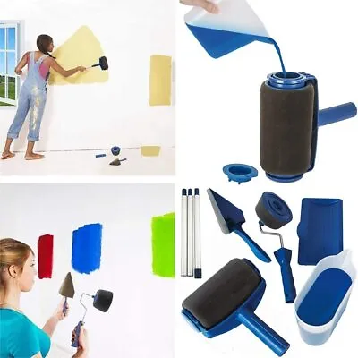 Paint Runner Pro Roller 8Pcs Brush Set Room Painting Wall Handle Decorating Home • £11.99