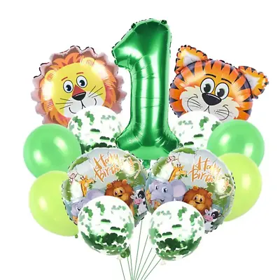 14Pcs Jungle Decoration Animal Zoo Theme Birthday Balloons  One-year Old Number • £5.60