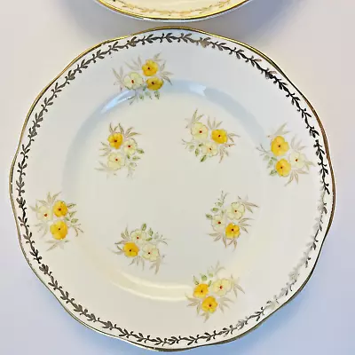 Salisbury Crown Bone Cake Plate With Yellow Flowers. • $15