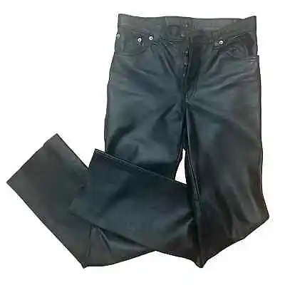 Vintage Trash & Vaudeville Leather Jeans 5 Pocket Button Fly Pants Size 31x34 • $225