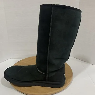 UGG Australia Womens 8 Boots Classic Tall Shearling Winter Snow 5815 Black Suede • $34.99