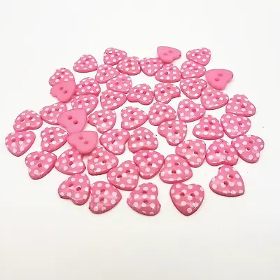 Pkg Of 10 PINK HEART W/ DOTS 2-hole Resin Buttons 5/8  (15mm) Craft (1006) • $3.85