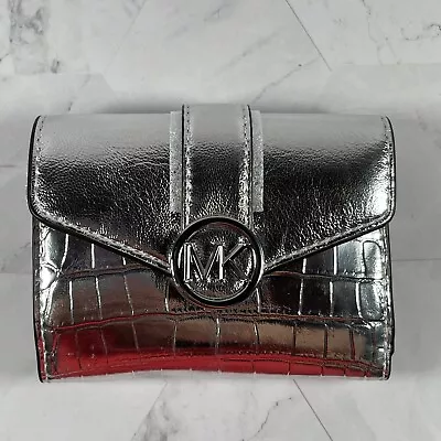 MICHAEL KORS Carmen Medium Metallic Crocodile Embossed Tri-Fold Envelope Wallet • $74.99