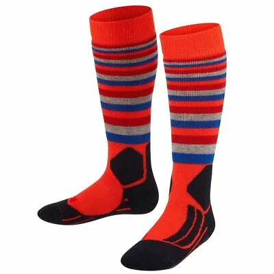 Falke SK2 Stripes Kids Ski Socks Samba Orange • £16