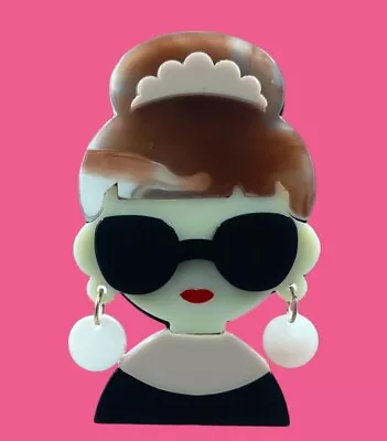 Modern Arcrylic Handmade BROOCH Ombre Audrey Lady Bun Tiara Earrings Boxed BN • £8.95
