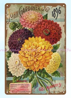 1896 Dahlias John Gardiner Co Seed Annual Philadelphia PA Metal Tin Sign • $18.89