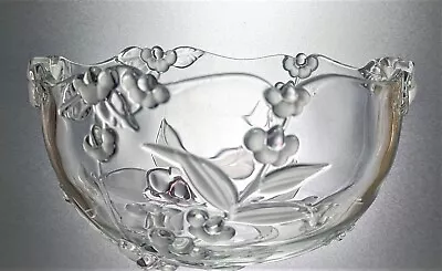 Vintage WALTHER Glass Centrepiece Bowl Embossed Floral Decoration  22 Cm 1.3 Kg • £20