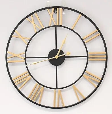 DESIGNO Gold & Black Metal Wall Clock For Living Room 50cm Designer Style Silent • £24.90