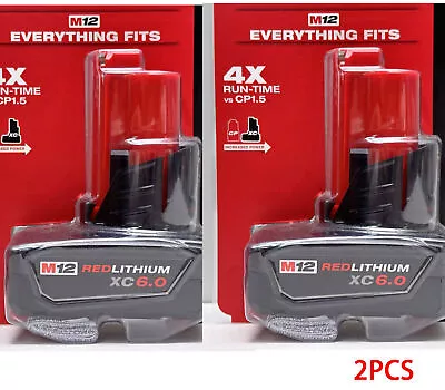 2 PCS Milwaukee 48-11-2460 M12  XC 6.0 Extended Capacity Battery Pack • $57.97