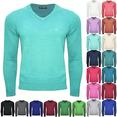 Mens Plain V Neck Long Sleeve Ribbed Lightweight Winter Sweater Pullover Jumper • £1.65