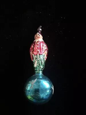Vintage Mercury Glass Clown Standing On Ball Mica Christmas Ornament Germany • $22.50