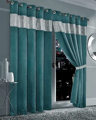 Diamante Blackout Eyelet Curtains Black Out Ring Top Ready Made Curtain Pair(LW) • £32.99