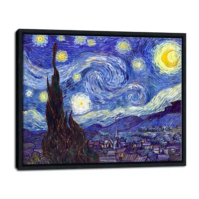 Black Framed Canvas Print Van Gogh Painting Wall Art Home Decor Starry Night • $24.79