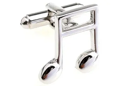 Music Note Pair Cufflinks Banded Silver Wedding Gift Box & Polishing Cloth • $17.76