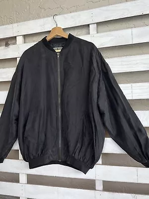 Vintage Robert Stock 100% Silk Black  Full Zip Bomber Jacket Mens Medium • $36.88