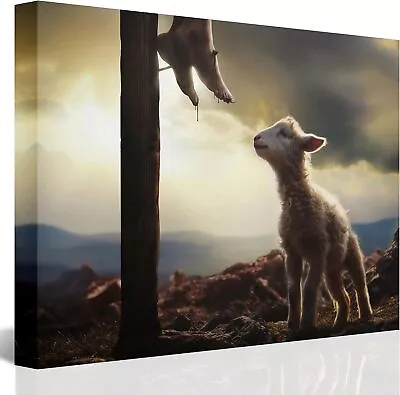 Jesus And Lamb Canvas Wall Art Jesus Running After Lost Lamb Picture Wall Art • $18.90