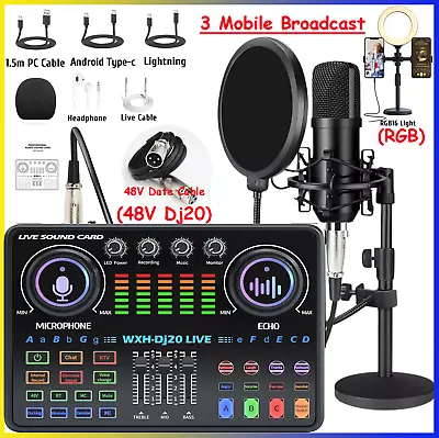 Live Streaming Equipment Microphone Sound Card Kit Mixer W/RGB Lighting Effect • $99.93