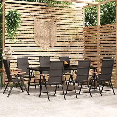 Tidyard 9 Piece  Dining Set Glass Tabletop Table And Backrest Adjustable 8 S7S3 • $1092.89