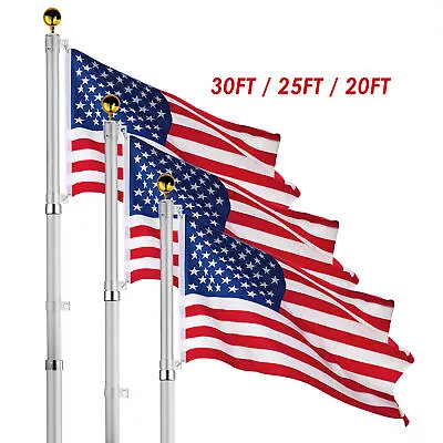 AplusChoice 20/25/30 Ft Aluminum Flag Pole Sectional/Telescopic Flagpole Kit • $90.99