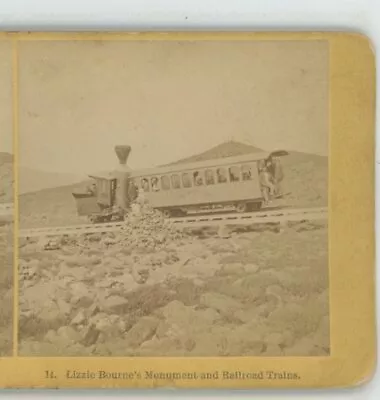 Cog Train & Passengers Lizzie Bourne Monument Mt Washington NH Stereoview C1870 • $20