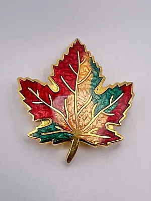 Maple Leaf Brooch Enameled Pin Red Green Yellow • $10.55